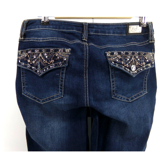 Earl Jeans Denim - Earl Jean Women's Size 10 Straight Leg Embroidered Flap Pockets Denim Blue Jeans